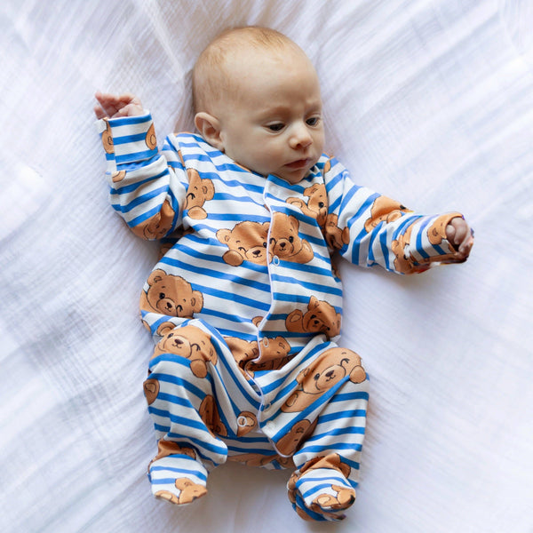 Unisex Baby Cotton Sleepsuit (Onesie) – Teddy Stripe