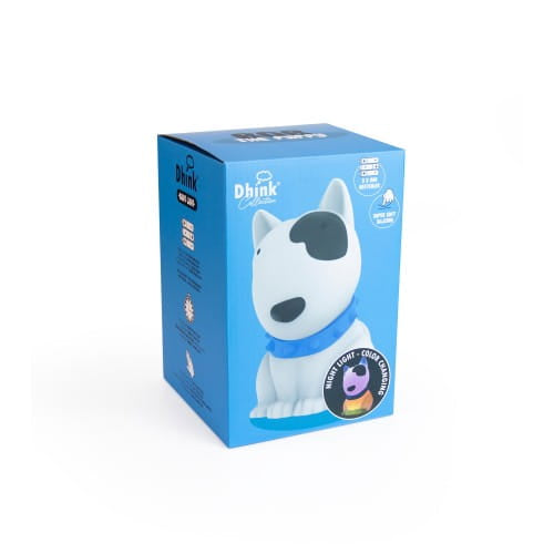 Dhink Medium Colour Changing LED Night Light | White Puppy with Black Spot & Blue Collar