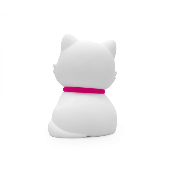 Medium Colour Changing LED Night Light | White Cat with Fuschia Pink Collar