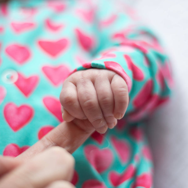 Unisex Baby Cotton Sleepsuit (Onesie) – Aqua Hearts