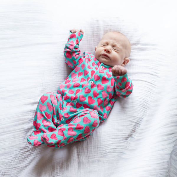 Unisex Baby Cotton Sleepsuit (Onesie) – Aqua Hearts