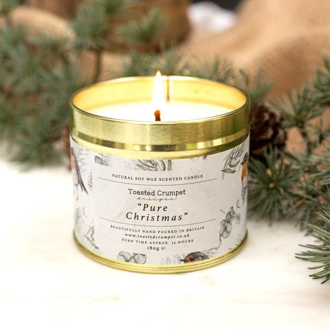 Pure Christmas Candle in a Matt Gold Tin - Robin