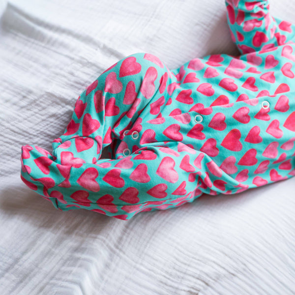 Unisex Baby Cotton Sleepsuit (Onesie) – Aqua Hearts