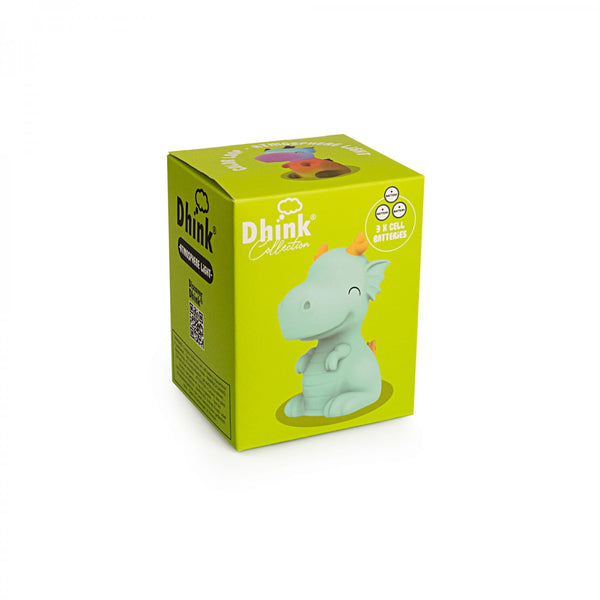 Dhink | Mini Colour Changing LED Night Light | Green Dragon with Yellow Horns.