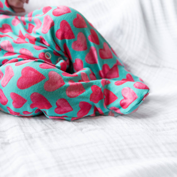 Unisex Baby Cotton Sleepsuit (Onesie) – Aqua Hearts