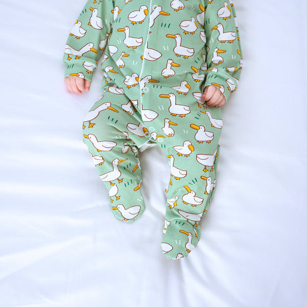 Unisex Baby Cotton Sleepsuit (Onesie) – Dancing Ducks Print