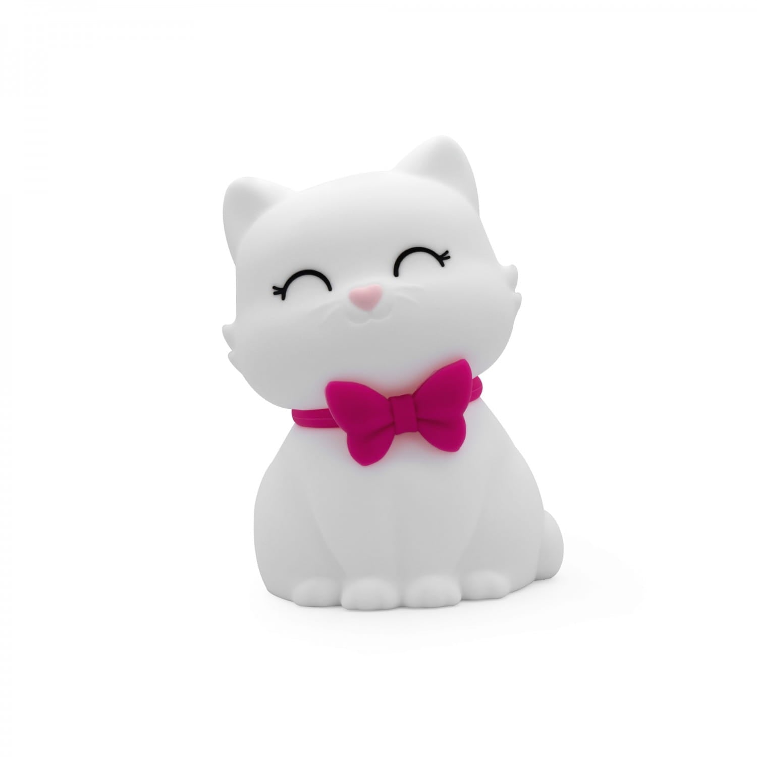 Medium Colour Changing LED Night Light | White Cat with Fuschia Pink Collar