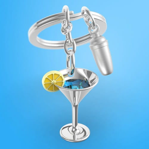 Meta[l]morphose® Silver Cocktail Glass & Shaker Keyring