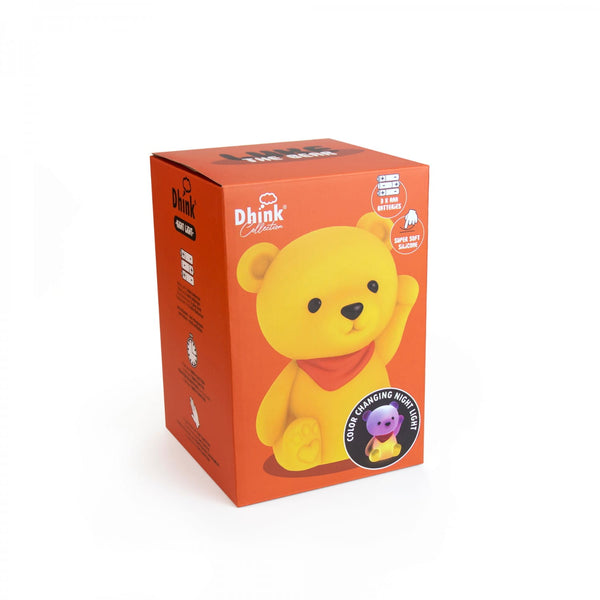 Dhink Medium Colour Changing LED Night Light | Yellow Teddy Bear with Orange Scarf