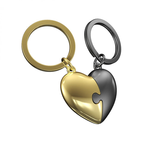 Meta[l]morphose® Two Piece Grey And Gold Heart Puzzle Keyring